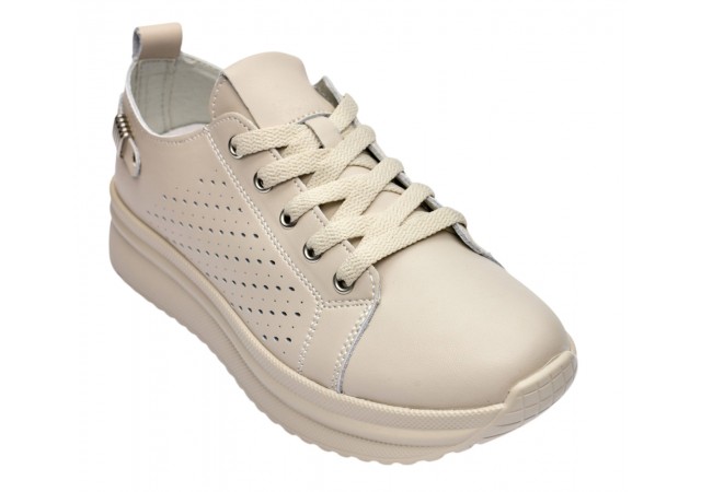 Pantofi dama casual din piele naturala cu perforatii - Latiffa Bej Late GSK3053B